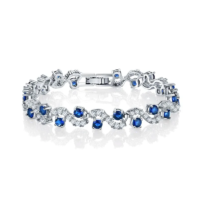 Bangles with raw sapphire for rugged chic -Tennis Bracelet with Round Cut Sapphire and White Diamond Cubic Zirconia