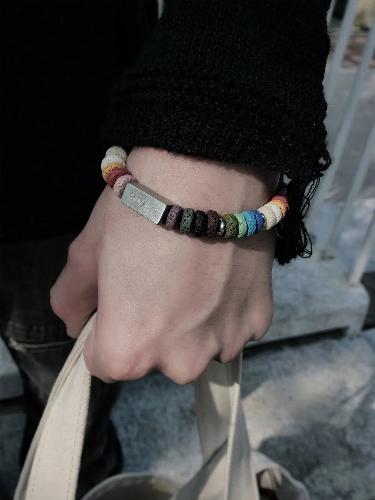 Bangles with rainbow moonstone for color play -Colored Volcanic Stone Bracelet