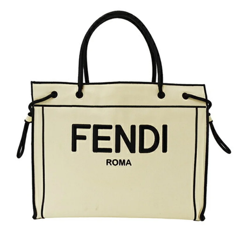 Large handle bags with spacious interior compartments -Fendi  ivory Canvas Shoulder Bag Tote Bag (Pre-Owned)