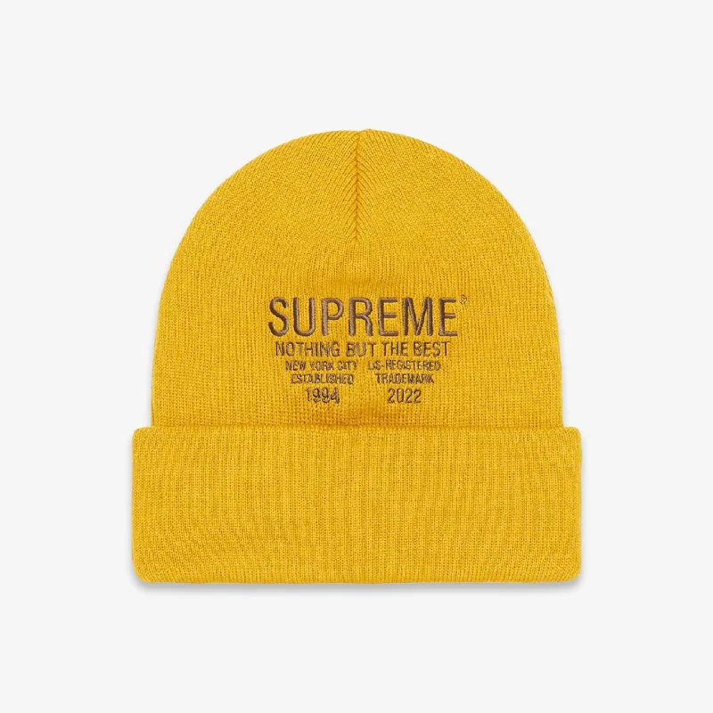 Graphic dad cap for quirky personality shine -Supreme Beanie 'Nothing But' Mustard (FW22)