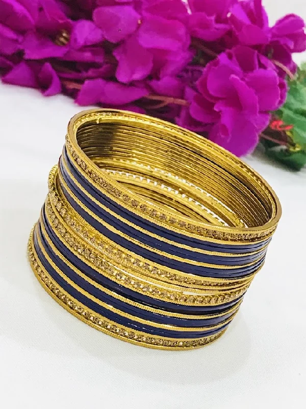 Bangles with polished jade for smooth calm -Alluring Dark Blue Color Party Wear Designer Metal Bangles For Women