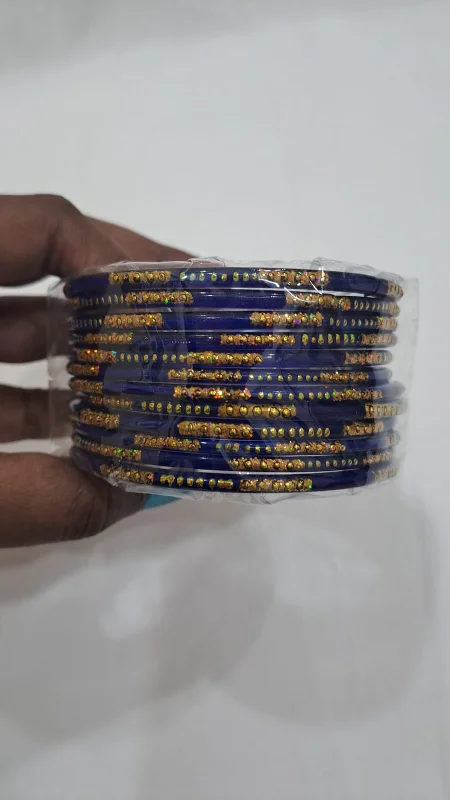 Bangles with rough opal for organic shine -Elegant Blue Colored Glass Bangles For Women