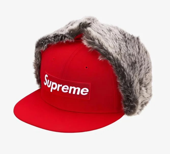 Bold graphic cap for standout fashion flair -Supreme x New Era Earflap Fitted Hat 'Box Logo' Red (FW19)