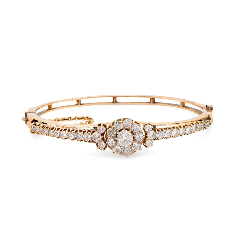 Bracelets with carved rose quartz for romance -Antique style 4.10 carat total weight diamond 14k yellow gold bangle