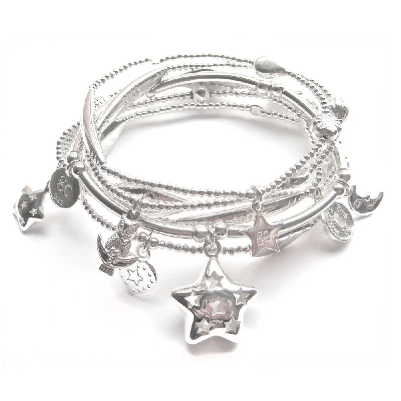 Silver bangles with polished mirror finish shine -Good Charma Sterling Silver Eternity Bracelet 6-stack