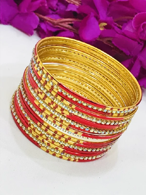 Bangles with bold malachite for green patterns -Splendid Red Color Party Wear Smooth Finishing Metal Bangles For Women