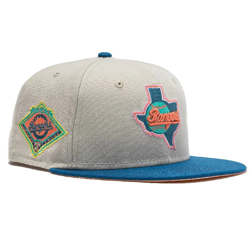 Durable dad cap for relaxed weekend outings -New Era x MLB Ocean Drive 'Texas Rangers 1993 American League' 59Fifty Patch Fitted Hat (Hat Club Exclusive)