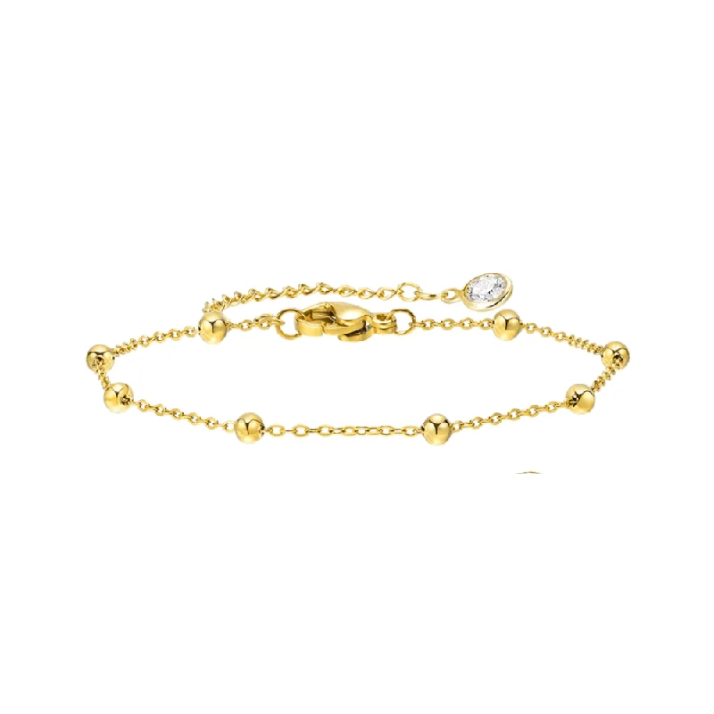 Bangles with herkimer diamonds for raw clarity -Beaded Link Bracelet with Adjustable Chain