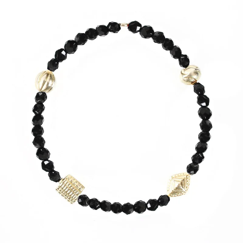 Bracelets with sleek topaz for icy shine -Onyx & Gold Beads Balance Bracelet