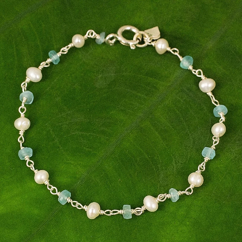 Bracelets with opal gems for iridescent glow -Morning Blue Apatite Link Bracelet