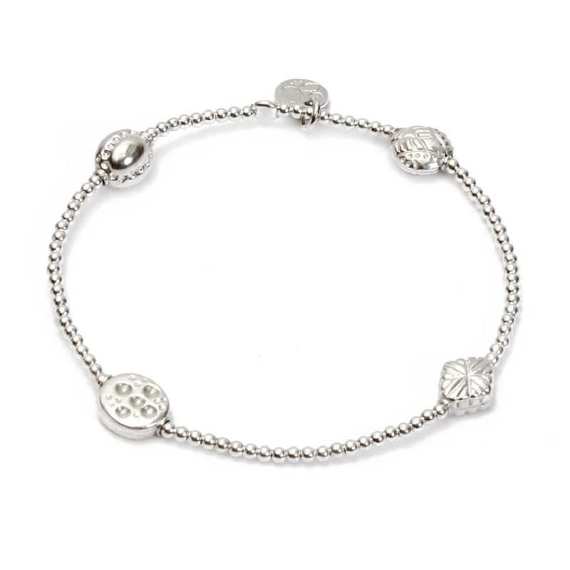 Bracelets with branch patterns for nature flair -Lucky "BALANCE" 4- Beaded all Silver Bracelet