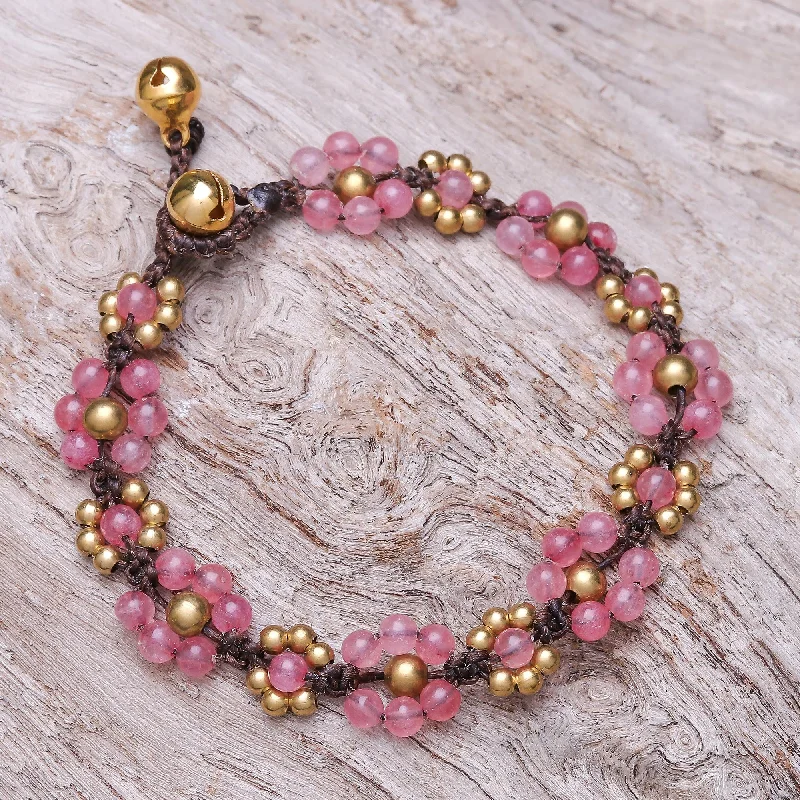 Bracelets with polished coral for vibrant shine -Blooming with Love Pink Quartz Beaded Macrame Bracelet from Thailand