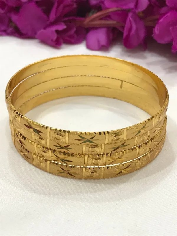 Bangles with floral peridot for green elegance -Beautiful Designer Work Gold Plated Bangles For Women