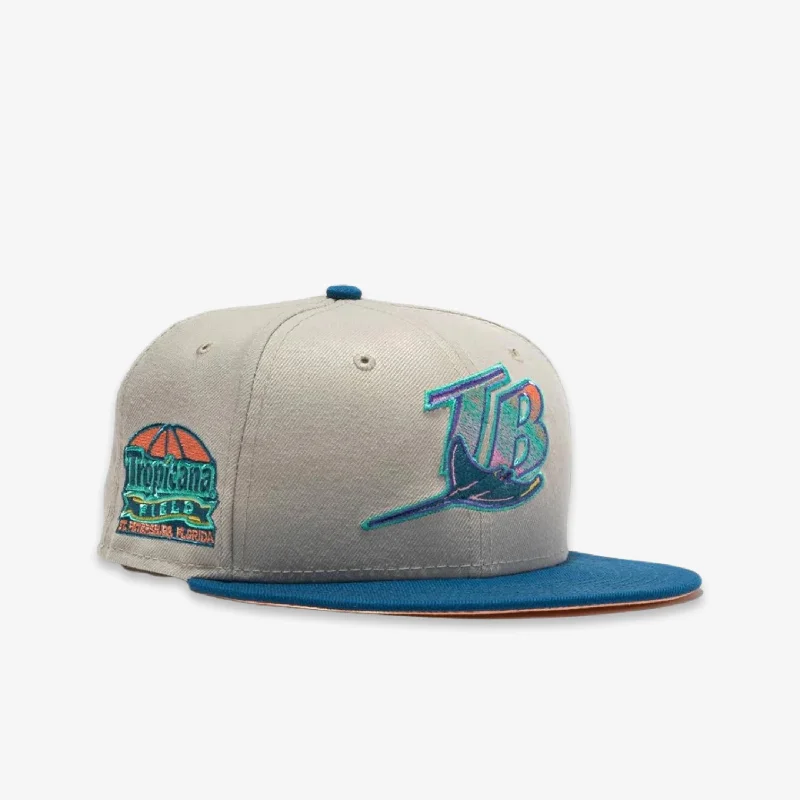 Trucker cap with retro patch design -New Era x MLB Ocean Drive 'Tampa Bay Rays Tropicana Field' 59Fifty Patch Fitted Hat (Hat Club Exclusive)