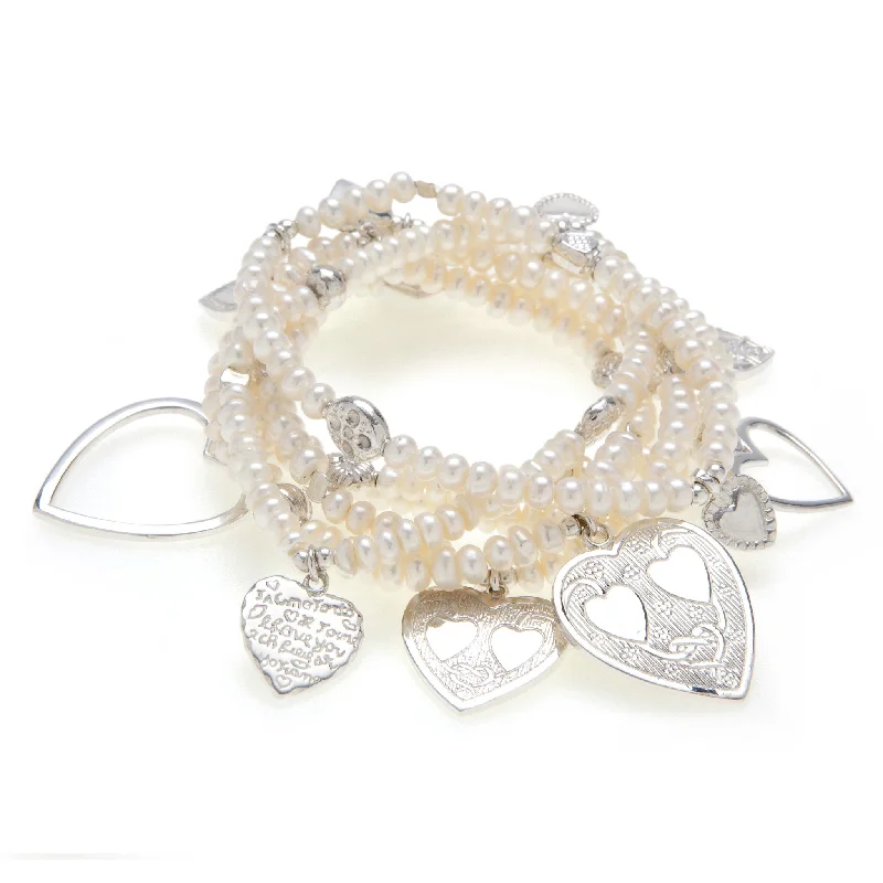 Bangles with herkimer diamonds for raw clarity -LOVE Pearl Bracelet 6-Stack