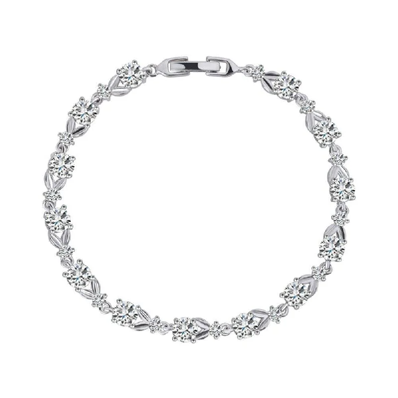 Bangles with rose-cut gems for vintage -Dainty Cubic Zirconia Tennis Bracelet with Round Cut AAA+ Cubic Zirconia