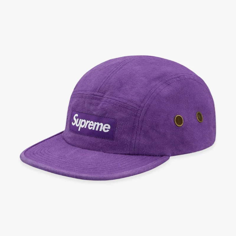 Trucker cap with retro patch design -Supreme Napped Canvas Camp Cap Purple (FW18)