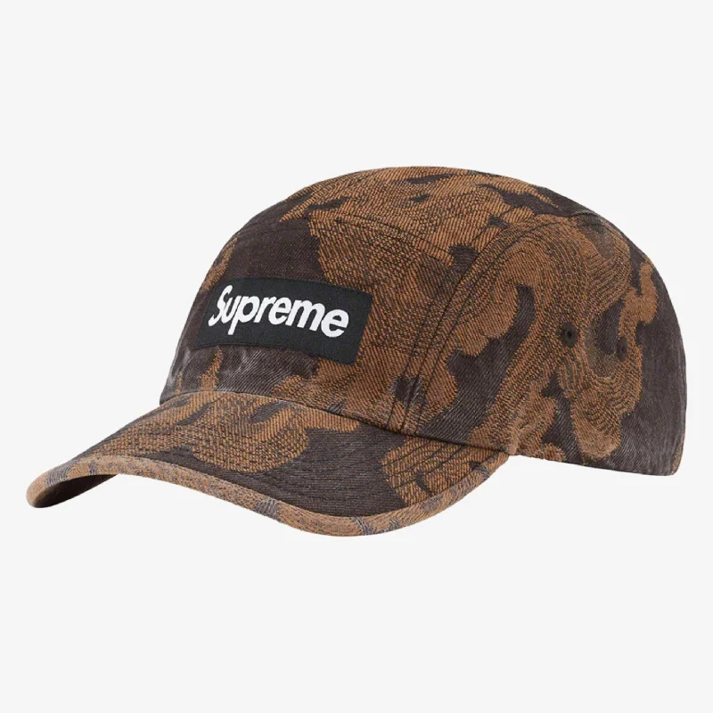 Bright neon cap for bold visibility needs -Supreme Denim Camp Cap 'Flames Jacquard' Washed Black (SS23)