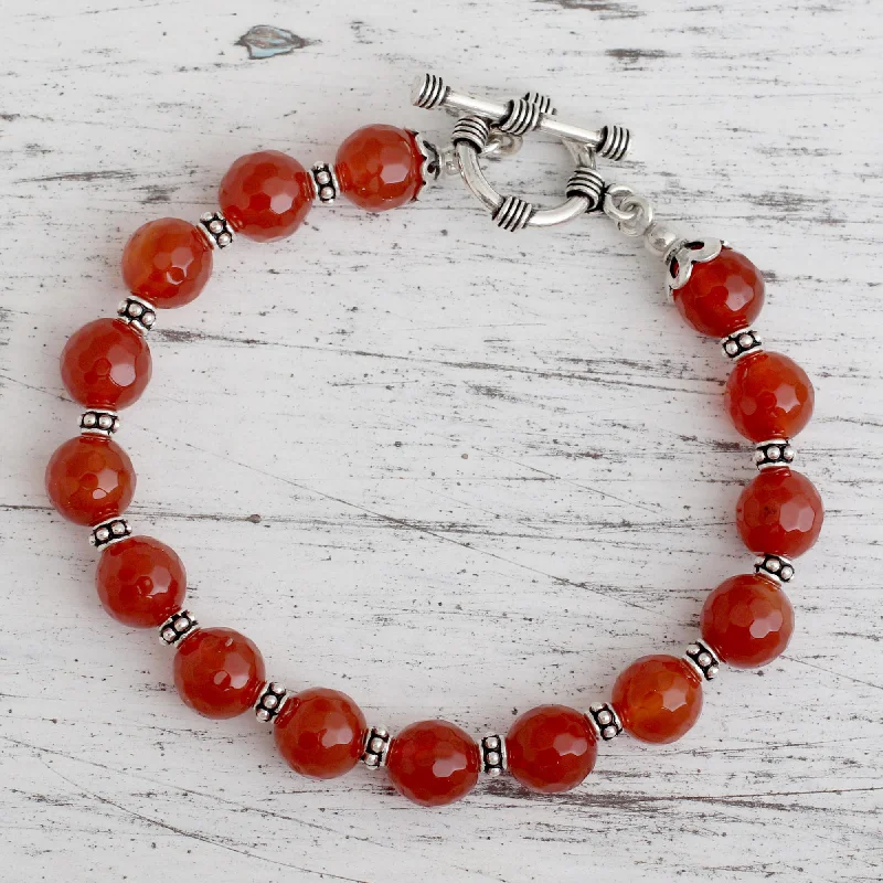 Bangles with natural amber for warm glow -Royal Glow Carnelian & Silver Beaded Bracelet