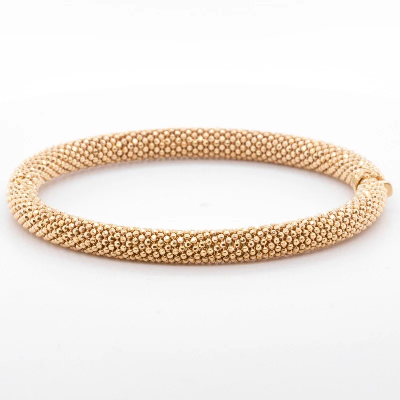 Bracelets with wave engravings for ocean vibes -14k Yellow Gold Beaded Mesh Hinged Bangle Bracelet 6.75" 20.6g ITALY