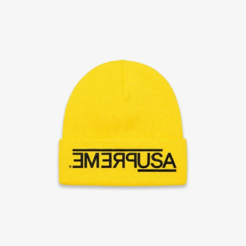 Premium cap with leather strap accent -Supreme Beanie 'USA' Yellow (FW21)