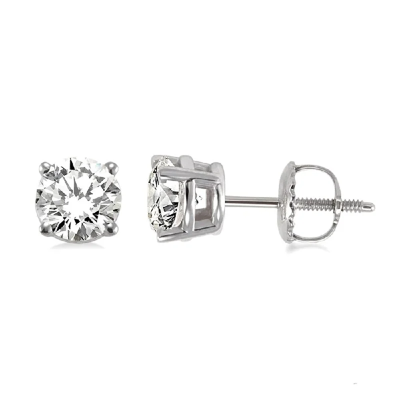 Hoop earrings with textured finishes for a vintage and classic style-1.00 CT Natural Diamond Studs in 14K White Gold