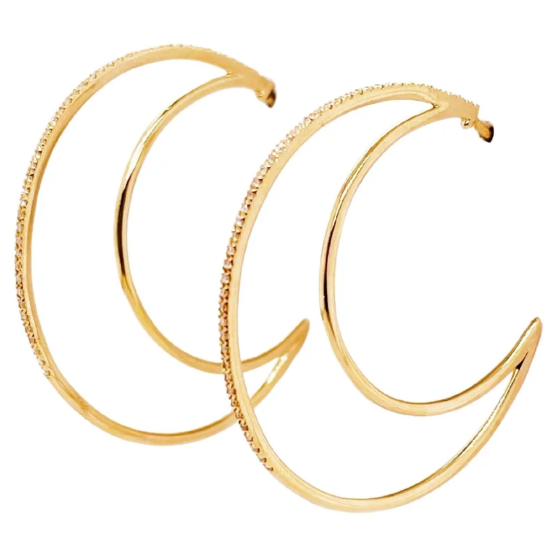 Best hoop earrings with marbled designs for a trendy and artistic effect-Diamond Crescent Moon Hoop Earrings