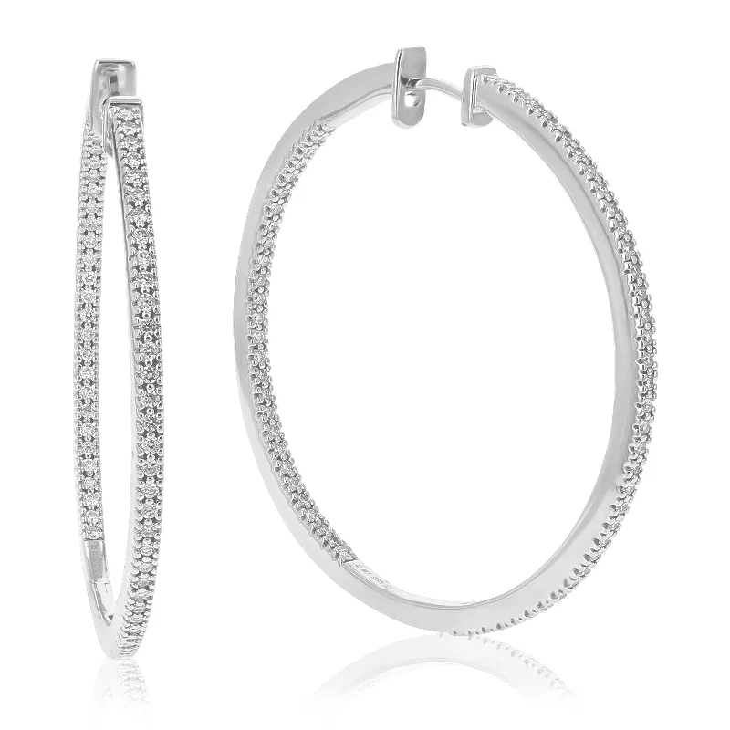 Best hoop earrings with satin ribbons for a soft, feminine appearance-1 cttw Round Cut Lab Grown Diamond Hoop Earrings for Women .925 Sterling Silver Prong Set