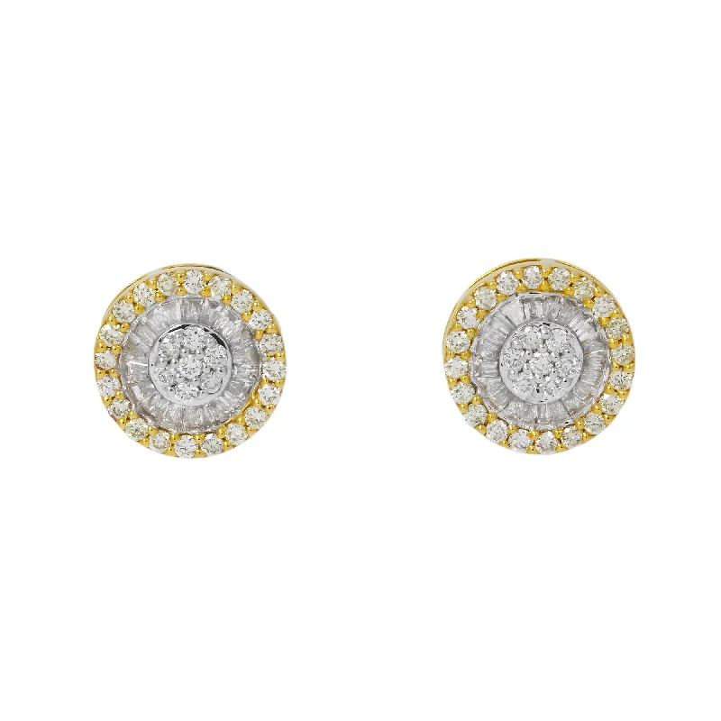 Large hoop earrings for a bold and statement-making fashion accessory-10K GOLD BAGUETTE AND ROUND DIAMOND CIRCLE EARRINGS 1.30 CTW