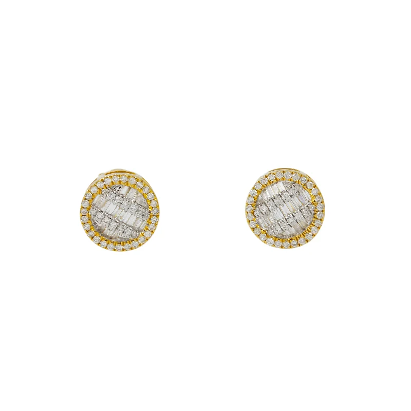 Hoop earrings with colorful beads for a fun and playful vibe-10K GOLD BAGUETTE AND ROUND DIAMOND CLUSTER CIRCLE SHAPE EARRINGS 0.42 CTW