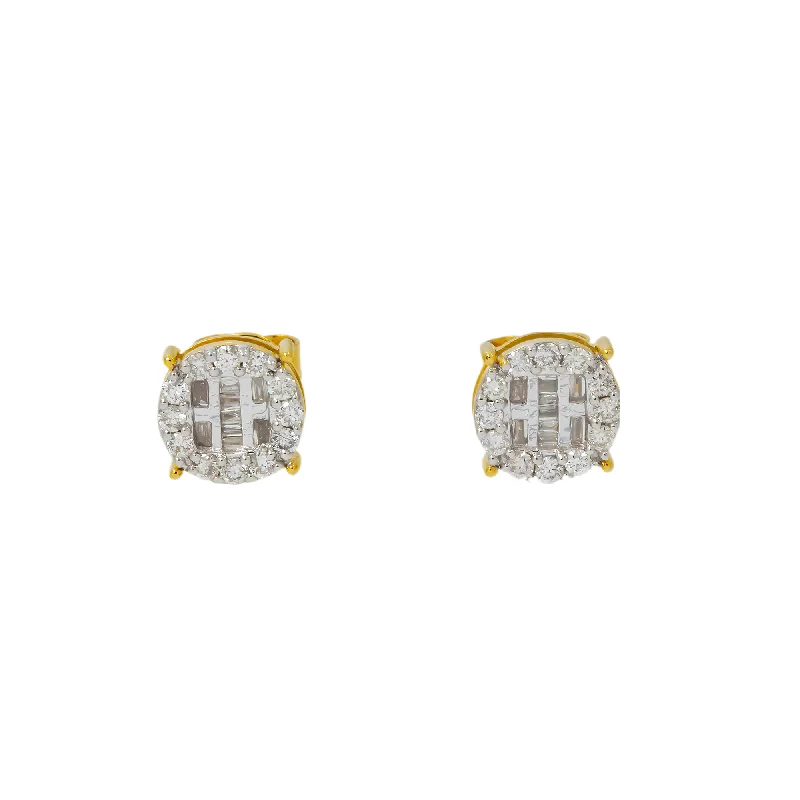 Lightweight hoop earrings for comfortable and all-day wear-10K GOLD BAGUETTE AND ROUND DIAMOND CLUSTER CIRCLE SHAPE EARRINGS 0.56 CTW