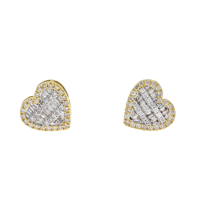 Best hoop earrings with geometric cuts for a sharp, modern appeal-10K GOLD BAGUETTE DIAMOND HEART EARRINGS 0.73 CTW