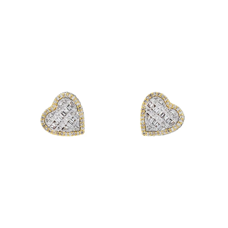 Hoop earrings with twisted metal designs for a dynamic and modern style-10K GOLD BAGUETTE DIAMOND HEART EARRINGS 0.58 CTW