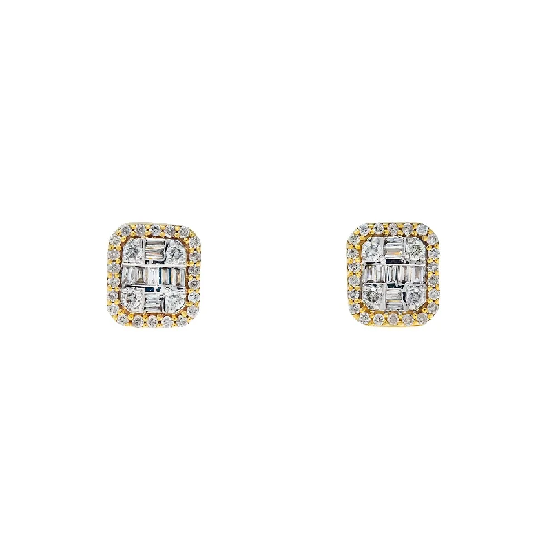 Hoop earrings with abstract wirework for an artistic, unique look-10K GOLD BAGUETTE DIAMOND SQUARE EARRINGS 0.41 CTW