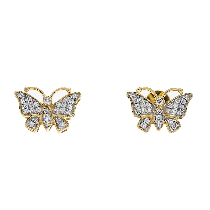 Hoop earrings with floral motifs for a feminine and nature-inspired look-10K GOLD ROUND DIAMOND BUTTERFLY EARRINGS 0.29 CTW