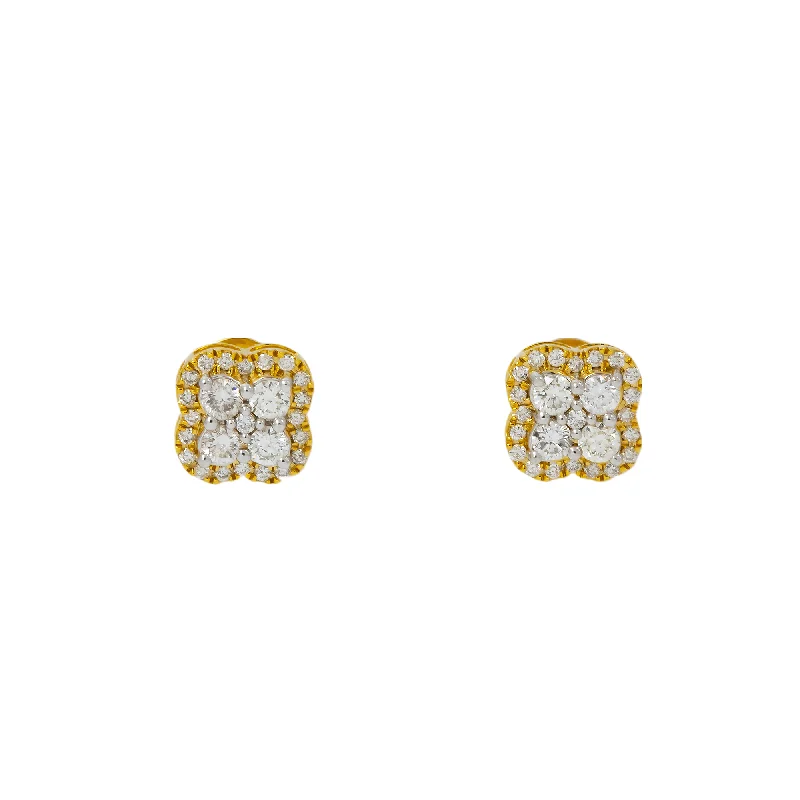 Hoop earrings with polished silver finish for a shiny, modern appeal-10K GOLD ROUND DIAMOND CLUSTER CLOVER EARRINGS 0.63 CTW