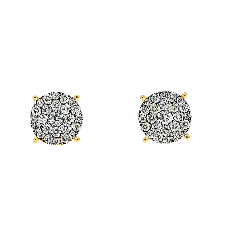 Hoop earrings with artistic filigree designs for an intricate, delicate finish-10K GOLD ROUND DIAMOND CLUSTER EARRINGS 0.90 CTW