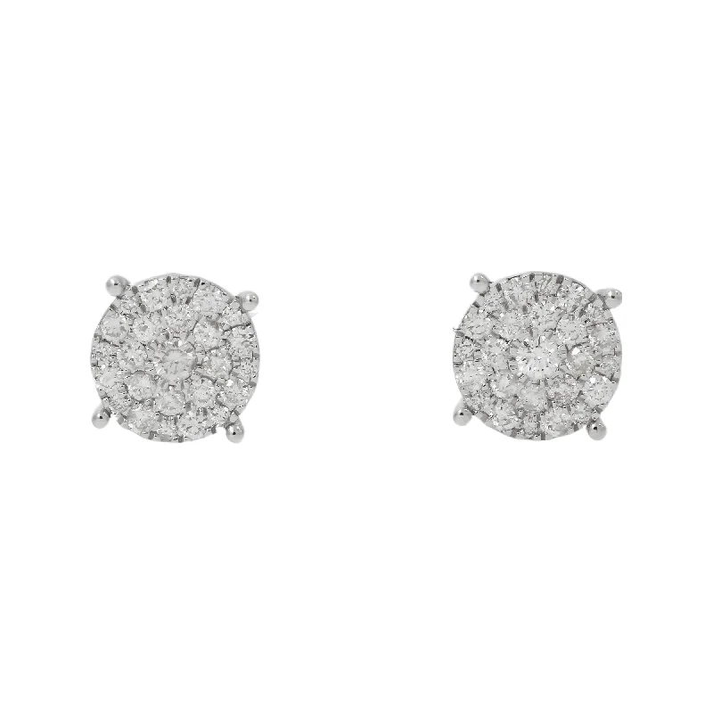 Hoop earrings with gold accents for a warm, elegant statement piece-10K GOLD ROUND DIAMOND CLUSTER EARRINGS 0.93 CTW