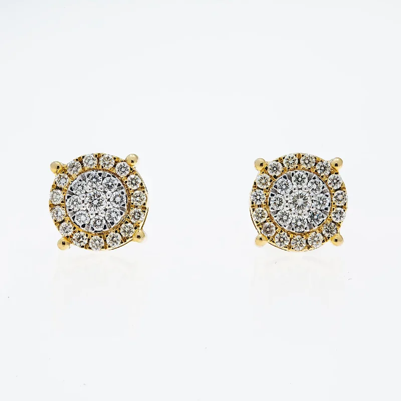 Hoop earrings with a matte black finish for a sleek, edgy vibe-10K GOLD ROUND DIAMOND CLUSTER EARRINGS 1.01 CTW