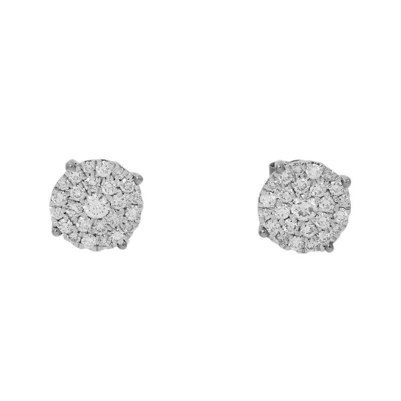 Hoop earrings with cut-out designs for a creative and lightweight effect-10K GOLD ROUND DIAMOND CLUSTER EARRINGS 1.07 CTW