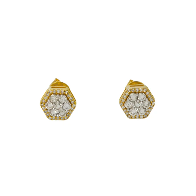 Hoop earrings with open designs for a modern, lighthearted vibe-10K GOLD ROUND DIAMOND CLUSTER HEXAGON EARRINGS 0.62 CTW