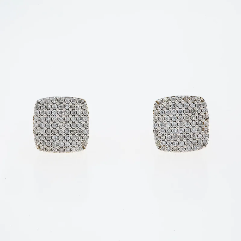 Hoop earrings with braided patterns for a detailed and textured finish-10K GOLD ROUND DIAMOND CLUSTER SQUARE EARRINGS 0.53 CTW