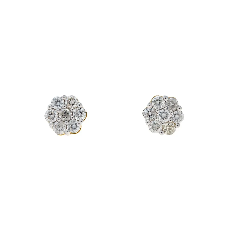 Best hoop earrings with sterling silver for an affordable and chic design-10K GOLD ROUND DIAMOND CLUSTER EARRINGS 0.90 CTW