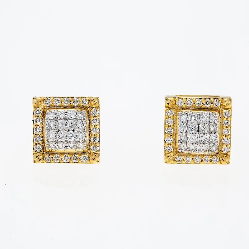 Hoop earrings with polished metal for a shiny and high-quality finish-10K GOLD ROUND DIAMOND SQUARE EARRINGS 1.08 CTW