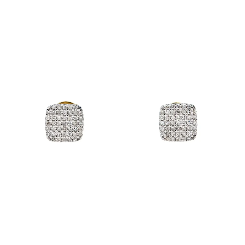 Hoop earrings with a matte finish for a sleek and sophisticated appearance-10K GOLD ROUND DIAMOND SQUARE EARRINGS 0.26 CTW