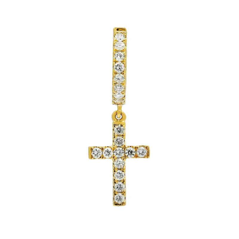 Hoop earrings with artistic filigree designs for an intricate, delicate finish-14K GOLD DIAMOND DANGLING CROSS EARRINGS 0.65 CTW