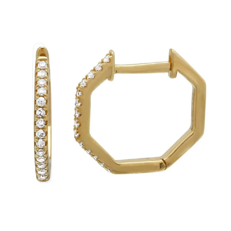 Best hoop earrings with custom designs for a personalized, unique accessory-14K Gold Hexagon Diamond Huggie Hoops