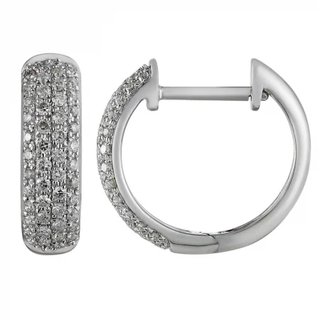 Hoop earrings with twisted leather for a chic and modern boho look-14K White Gold Diamond Huggie Earrings