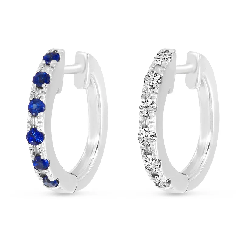 Hoop earrings with gold accents for a warm, elegant statement piece-14K White Gold 0.12cttw. Diamond & 0.12cttw. Sapphire Reversible Huggie Hoop Earrings