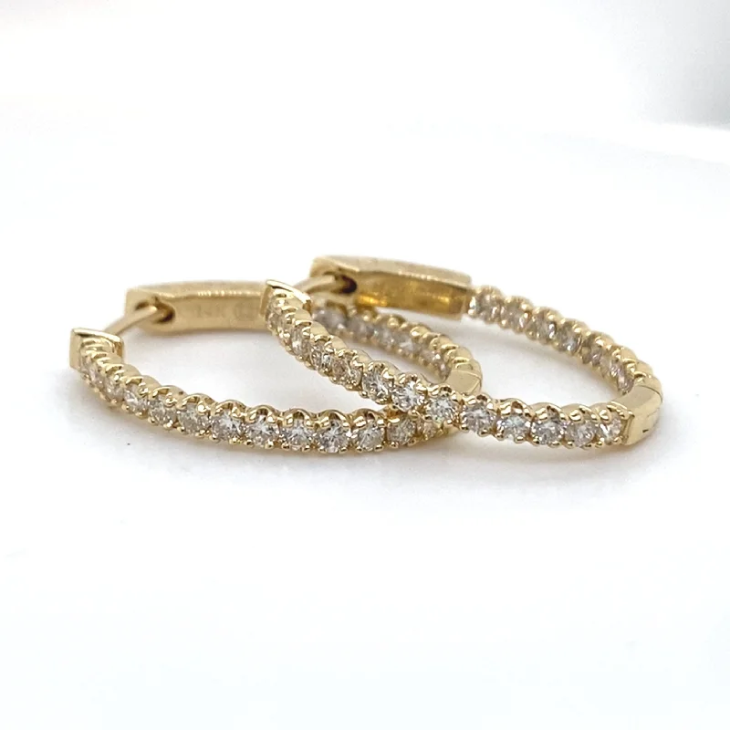 Best hoop earrings with blackened metal for an edgy and bold appearance-14k Yellow Gold 1.0ct In & Out Diamond Hoops (Oval Shape)